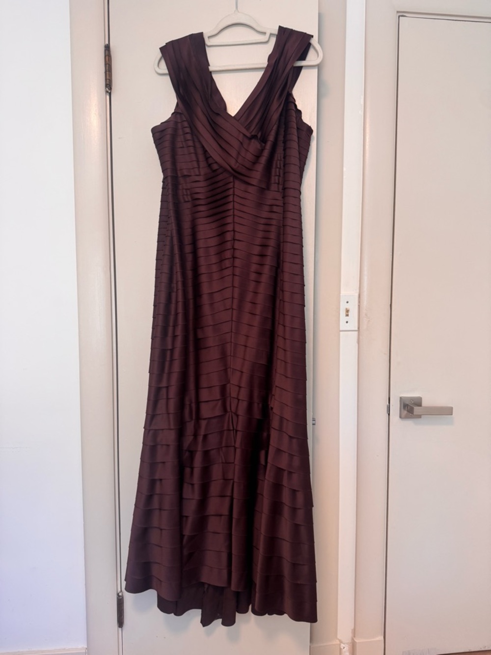 JS Collections Chocolate Brown Pleated Maxi Gown